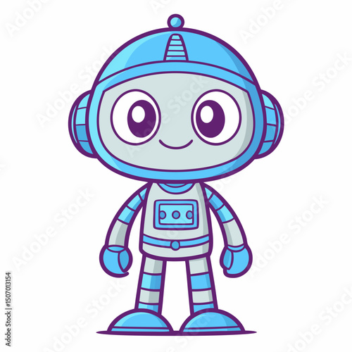 Cute Cartoon Robot Character with Big Eyes and a Friendly Smile