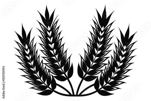 Graphic Black Silhouette of Wheat Stalks Forming a SemiCircular Shape Vector Image