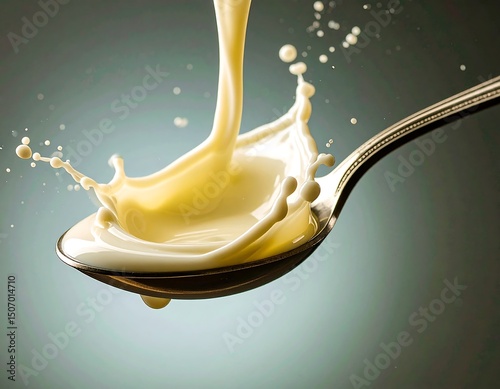 Creamy Liquid Splashing on a Spoon Delicious Dairy Product Photography