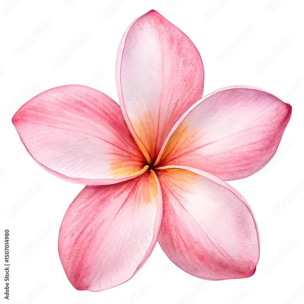 Fototapeta premium Watercolor Single pink frangipani flower isolated on transparent background