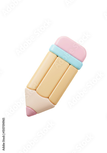 3D Rendered Illustration Of A Yellow Pencil With Eraser Cartoon Style