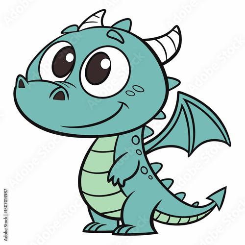 Cute Cartoon Dragon Character with Big Eyes and a Friendly Smile