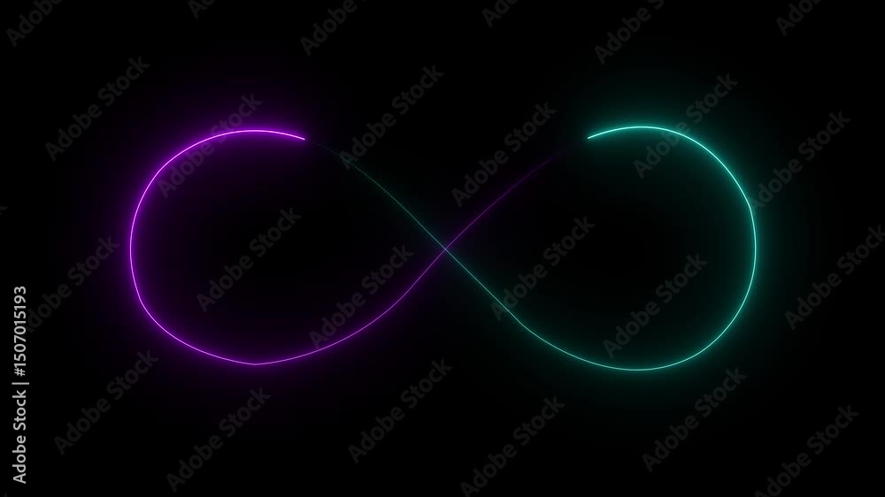 Glowing infinity sign on black background. Animation of seamless loop Neon glowing blue light isolated on black background. Eternity concept. Glowing infinity sign on black background. Animation of seamless loop Neon glowing blue light isolated on black background. Eternity concept.