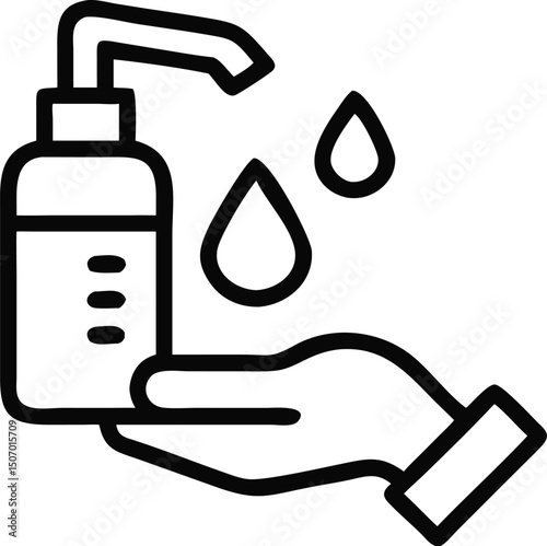 Hand Sanitizer Dispenser Icon with Water Droplets for Hygiene and Health