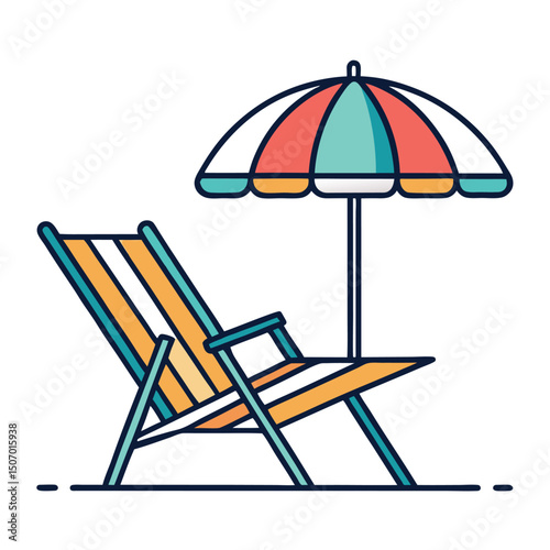 Relaxing beach scene with lounge chair and umbrella in vector format