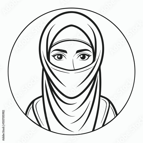 Elegant Line Art Portrait of a Woman Wearing a Niqab