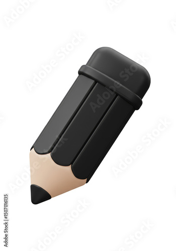 3D Rendering Black Pencil Drawing and Writing Tool on Transparent Background