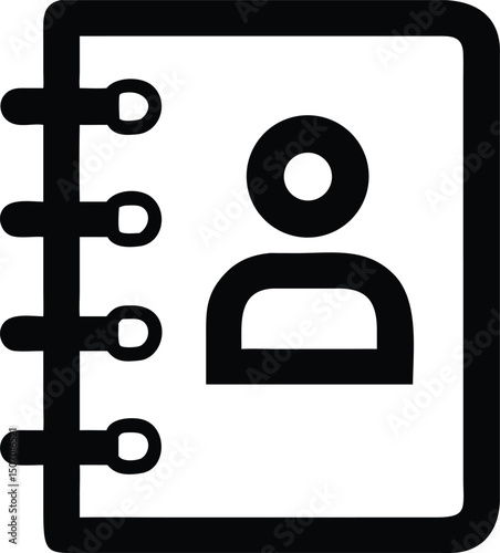 Spiral Notebook with Contact Person Symbol | Black and White Isolated Icon Design