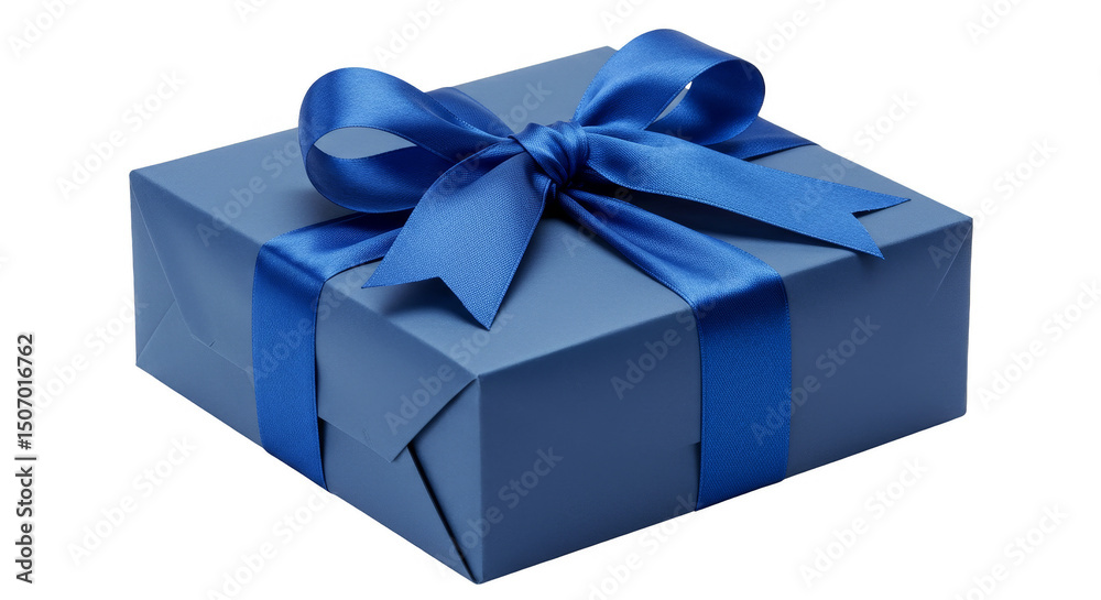 Obraz premium Isolated Illustration of Blue Gift Box with Ribbon on Transparent Background