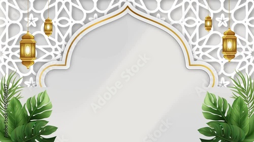 Festive Eid Mubarak Greeting Background: a visually rich, graphic design. featuring delicate arabesque patterns.