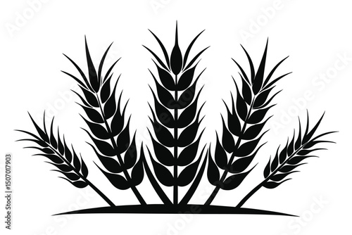 Symmetrical Wheat Stalks Illustration in Black and White, Agriculture, Harvest, Grain