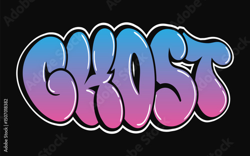 An eye catching Ghost graffiti design in bubble letters with a gradient color scheme and black background.