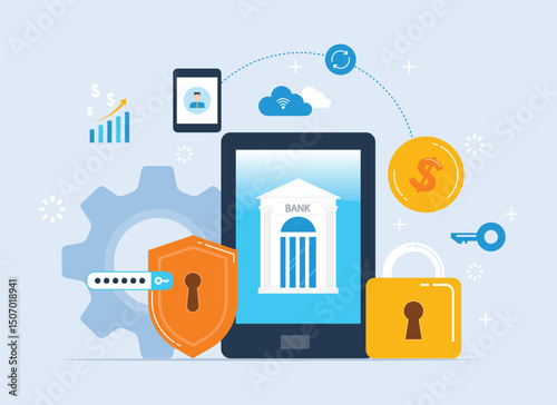 flat vector online banking security. mobile banking and online payment transaction security concept
