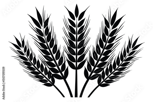 Graphic Silhouette of Wheat Stalks with Grains in Symmetrical Arrangement Design