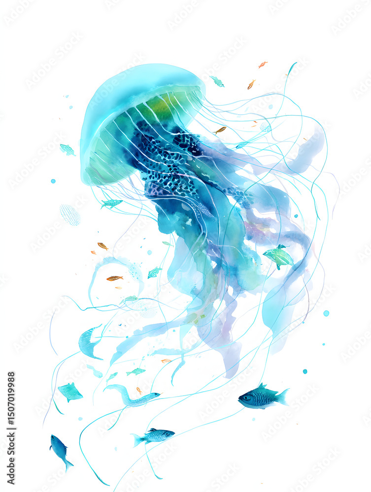 Fototapeta premium watercolor painting of a blue jellyfish