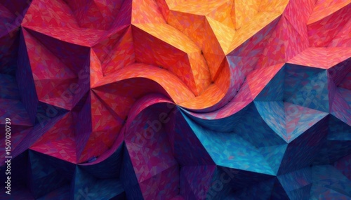 Intricate tessellation of geometric shapes in vibrant hues, texture, symmetry, illustration