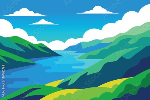 Serene Mountain Lake Landscape A Vibrant Illustration of Nature's Beauty