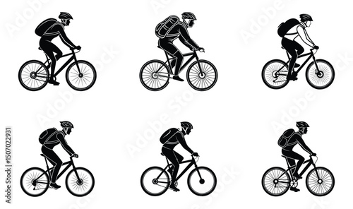 Cyclist silhouette vector illustration of man riding bicycle with helmet for sports and recreation, cyclist, bicycle, bike, riding, silhouette, vector, sport, athlete, helmet, cycling, recreation.