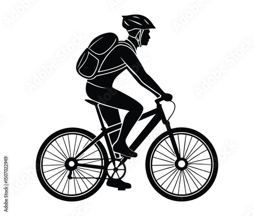Cyclist silhouette vector illustration of man riding bicycle with helmet for sports and recreation, cyclist, bicycle, bike, riding, silhouette, vector, sport, athlete, helmet, cycling, recreation.