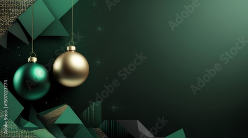 Christmas themed background and template with modern and premium design, decoration in the form of Christmas balls hanging on the background with geometric effects 