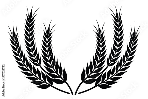Black Silhouette of Wheat Stalks Forming Symmetrical Crescent Arrangement with Room for Text