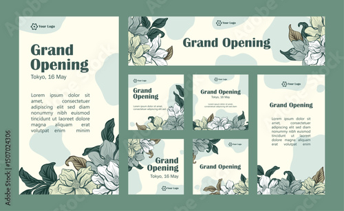 Floral social media post, Magnolia flower theme, stylist floral design layout.