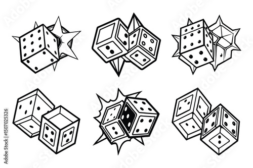 Set of two dice in a bold street line art vector illustration on white background.