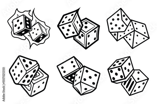 Set of two dice in a bold street line art vector illustration on white background.