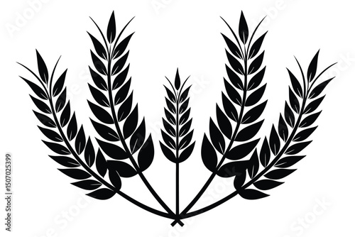 Five stylized black wheat stalks or ears arranged symmetrically in a minimalist composition