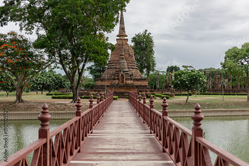 View of the bridge to Wat Sa Si, Sukhothai - Thailand