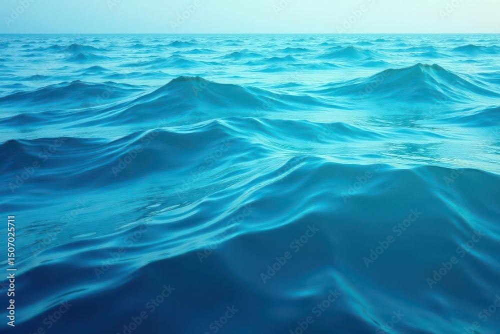 Fototapeta premium Smooth gradient ocean waves, turquoise to deep blue, ripple, liquid, depth