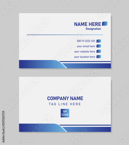 Clean, modern, simple, blue and white colour double sided business card, visiting card, design template layout