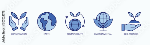 Sustainability And Environmental Icon Set Isolated Vector With Icon Of Conservation, Earth, Sustainability, Environmental, Eco Friendly In Blue Style