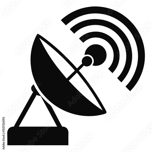 Simple black and white satellite dish icon.