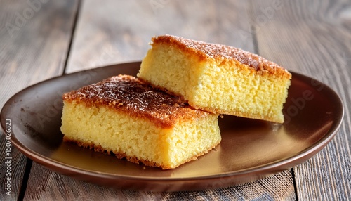 two pieces of homemade semolina dessert