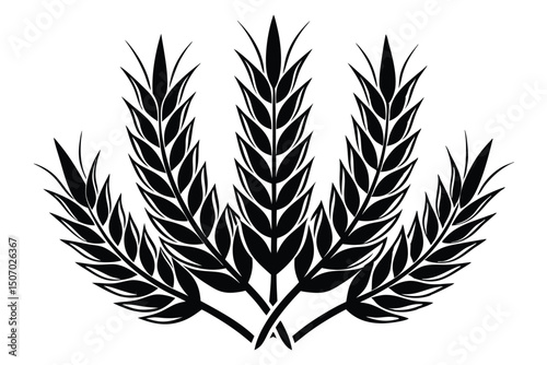 Stylized Black Wheat Stalks Graphic Agricultural Icon, Grain Illustration, Harvest Design Element