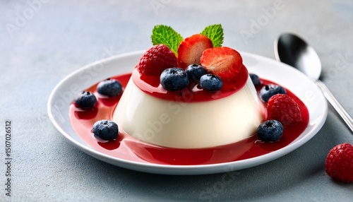 italian panna cotta dessert with berries