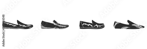 Loafer Shoe Silhouette Set. Fashionable Footwear Design Elements For Style And Comfort. Isolated Vector Illustration Collection