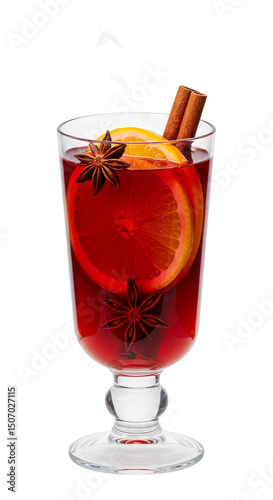 Isolated Mulled Wine Drink with Orange Cinnamon and Star Anise