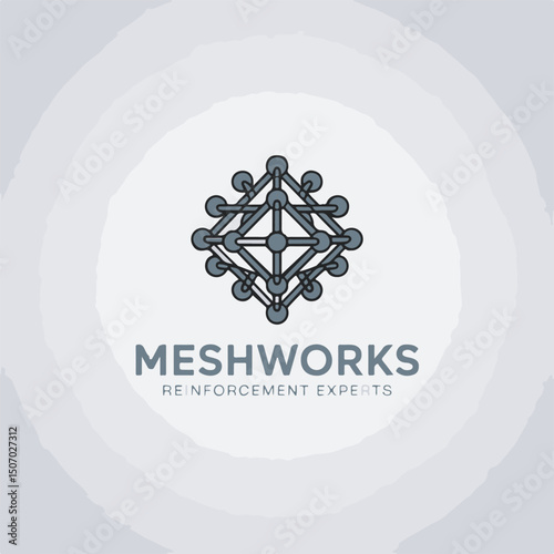Modern meshworks logo design featuring a geometric diagram symbolizing reinforcement technology and expertise in the field of structural engineering