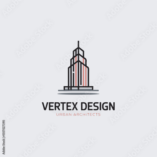 Modern vertex design logo representing urban architecture with a stylized minimalist skyscraper design perfect for construction companies and architect branding