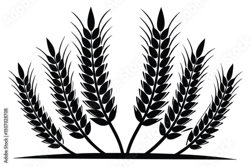 Black Silhouette of Wheat Stalks and Grains Forming a SemiCircular Shape Design