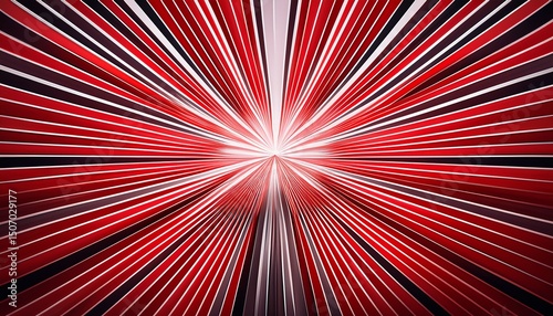 a vibrant abstract composition of red and white stripes radiating outwards from a central point creating a dynamic and visually striking effect