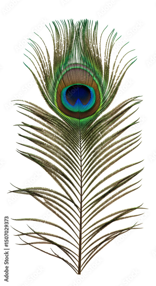 Obraz premium Isolated Peacock Feather with Eye Pattern on Transparent Background
