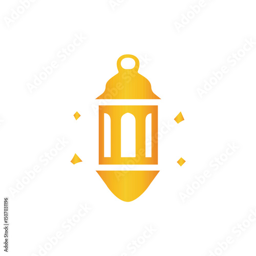 Minimalist Golden Islamic Lantern Icon, Minimalist Golden Islamic Lantern Icon,  Eid decoration icon, Arabic light illustration, minimalist lantern, lantern with sparkles, glowing lamp icon,