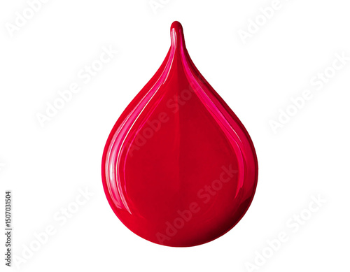 Vibrant red droplet, glossy texture, isolated on white.  Perfect for concepts of passion, energy, or purity.  Ideal for backgrounds, banners, or product designs.  Minimalist, highimpact visual.