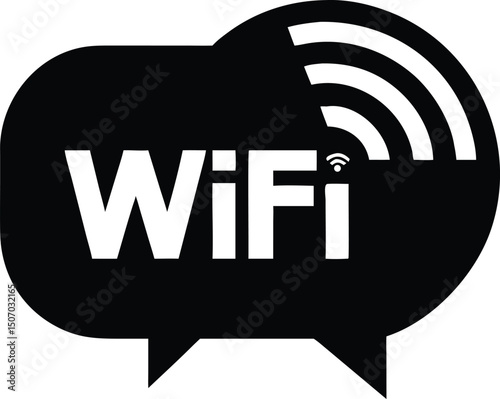WiFi Black & White Icon Wireless Internet Symbol in a Rounded Shape, Signal Waves