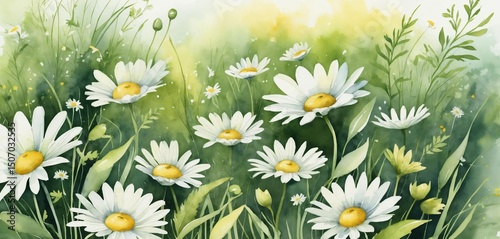 Plant background image with daisy flowers, banner ad texture poster