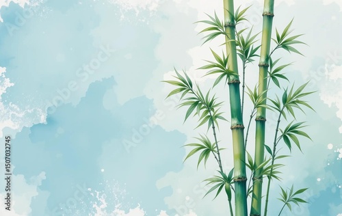 Bamboo background image, plants, leaves, trees, nature, banner texture poster advertising, illustration