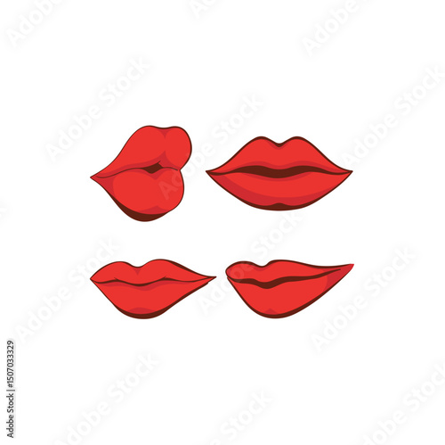 red lips vector illustration, Set of Red Cartoon Lips Vector Illustration